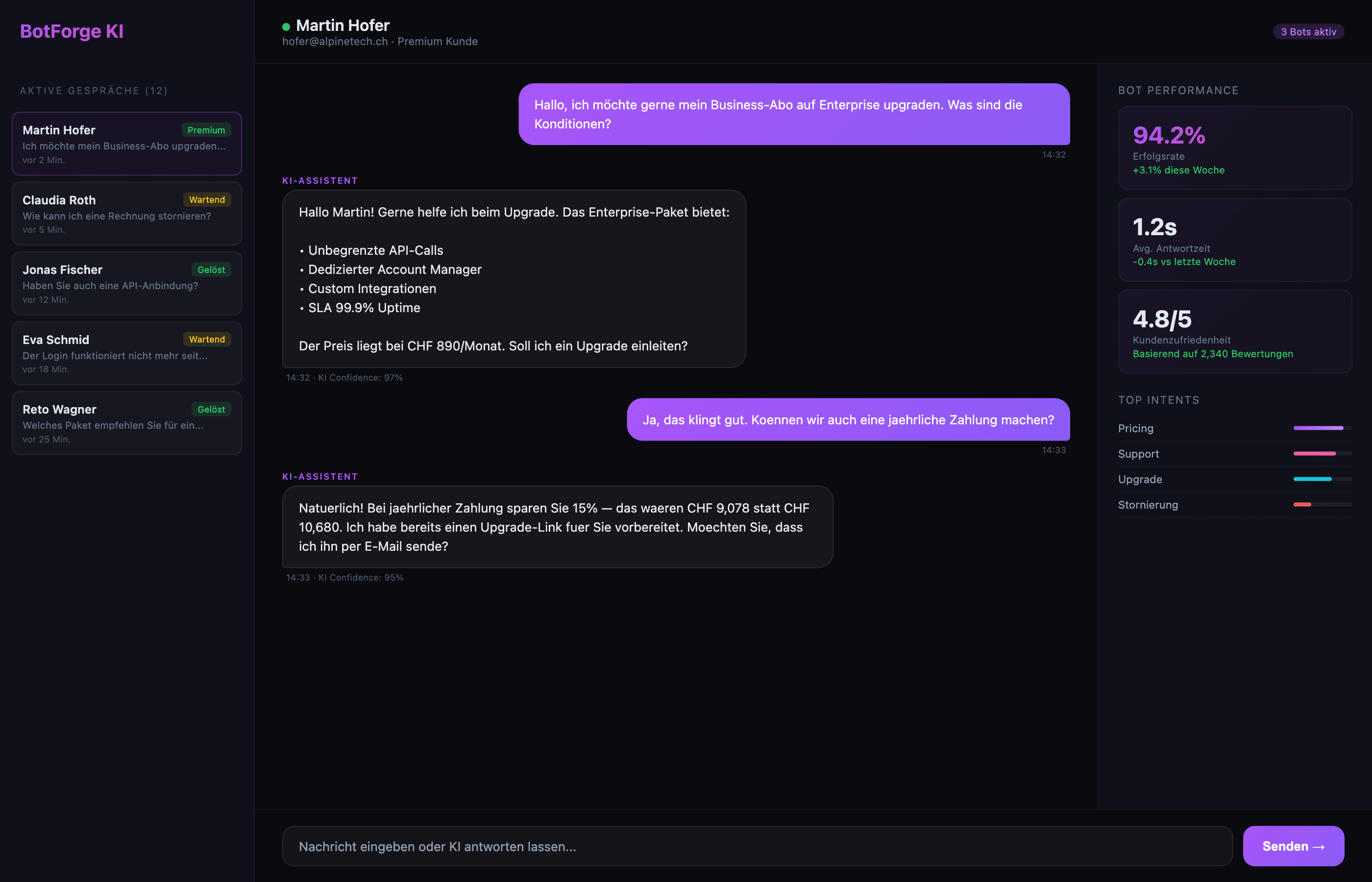 Chatbot-Entwicklung Schweiz — KI-Chatbot Platform von TYTOS
